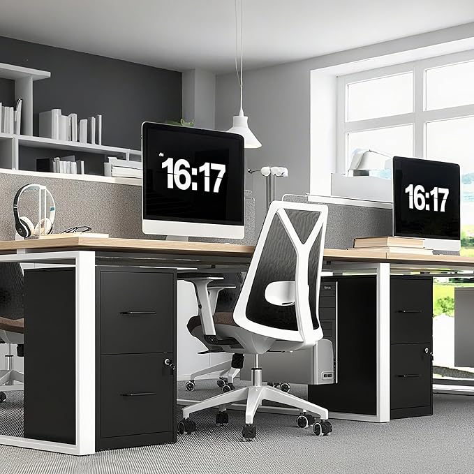 2 Drawer File Cabinet with Lock,Metal Vertical Filing Cabinets for Home Office,Heavy Duty File Storage Cabinet for Letter/Legal/A4/F4 Size File,Assembly Require (Black, Vertical 2 Drawer)