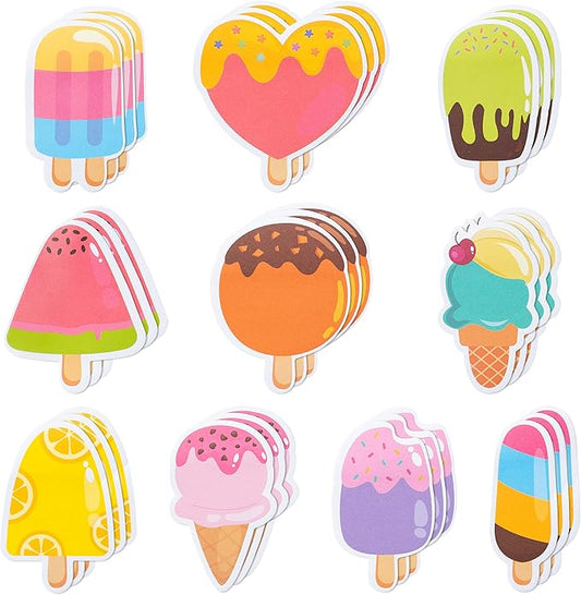 Xqumoi 30 Pack Ice Cream Sticky Notes, Total 600 Sheets, Assorted Summer Fruit Popsicle Sticks Self Sticky Memo Pads for Office School Student Kids Class Birthday Party Favors Goodies Bag Fillers
