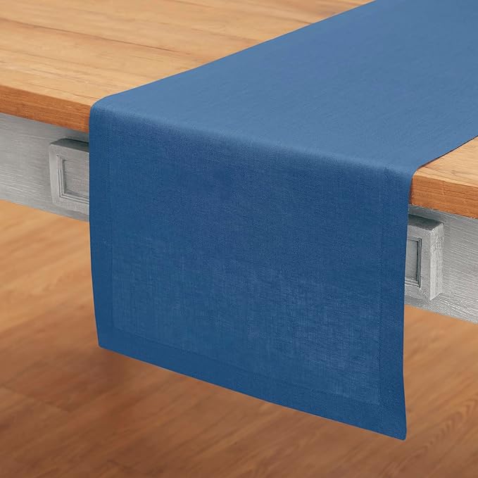 Solino Home Linen Table Runner 90 Inches Long - 100% Pure Linen Indigo Blue Dining Table Runner 14 x 90 Inch for Fall, Autumn, Thanksgiving, Christmas, Holiday, Winter - Fete