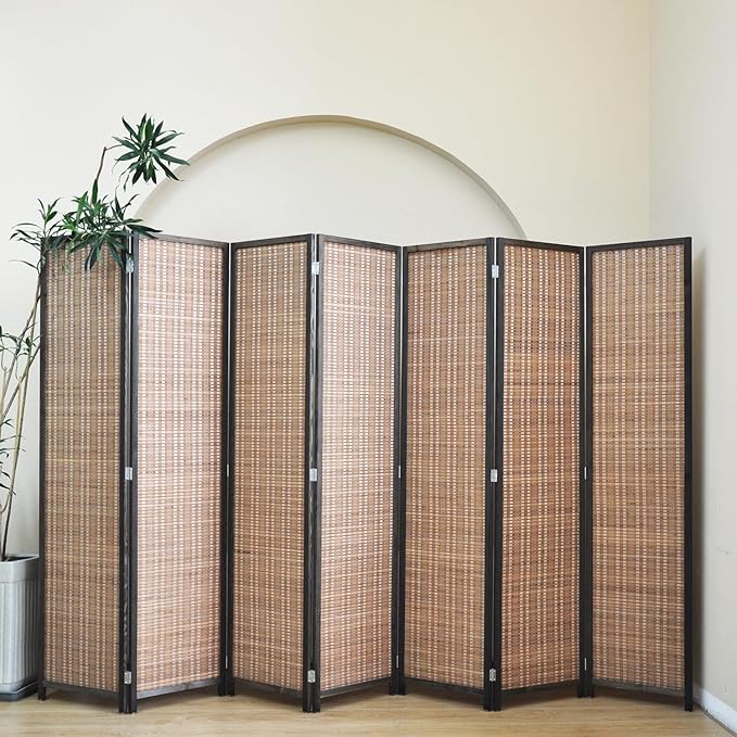 7 Panel Bamboo Room Divider - Folding Screen for Room Separation, 67" H x 107.5" W