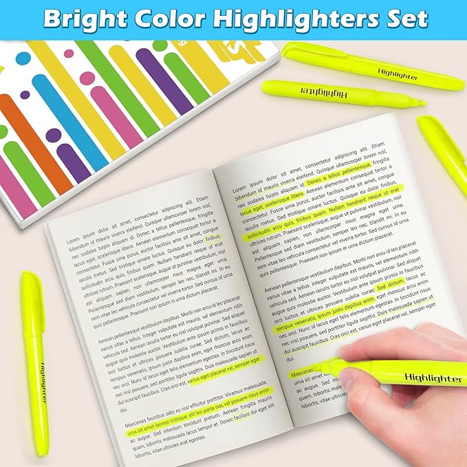 V-Opitos 30 Pack Yellow Highlighters, No Bleed Bright Highlighters with Soft Chisel Tips, Ideal for Office and School Supplies