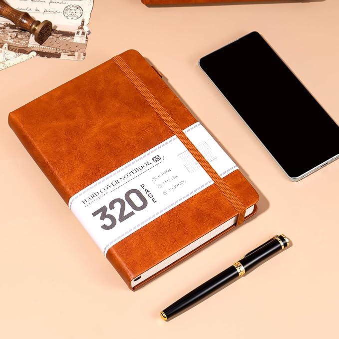 CAGIE Journal Notebook for Men Women- Brown Journaling Notebooks Journals Leather for Writing Work Diary A5 Hardcover Thick