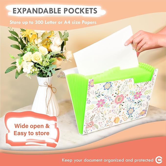 CNK File Folders Organizer with 13 Pockets Accordion Expanding Folder Documents Receipt Document Paper Pocket Filing Accordian Important expandable holder files alphabetical Labels Letter