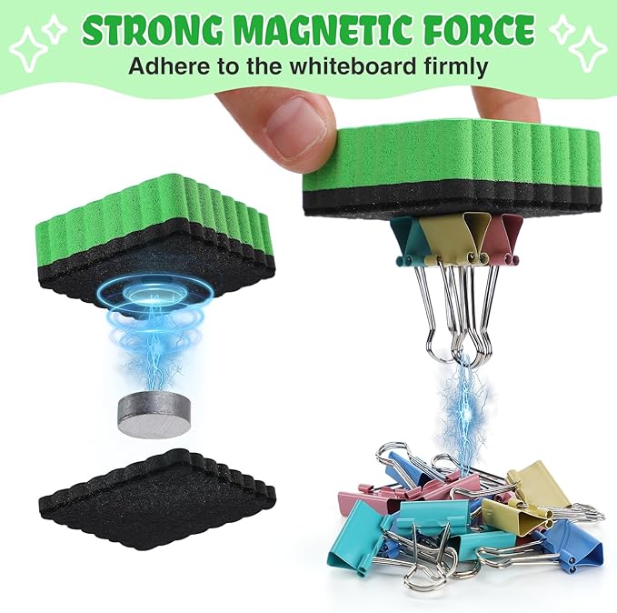 24 pcs Strong Magnetic Whiteboard Eraser - Mini Dry Erase Erasers, Small Chalkboard Cleansers Wiper for Kids and Teachers Classroom Must Haves School Supply Home and Office, Wave Shaped