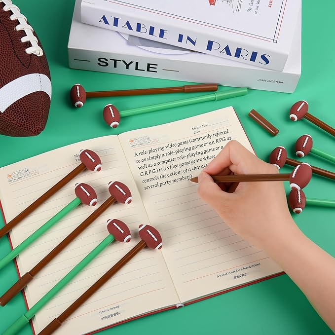 LiYiQ 100 Pcs Football Cartoon Cute Fun Pens for Kids Kawaii Football Shape Gel Black Ink Pen Cute Football Pens for School Office Home Student Kids Present