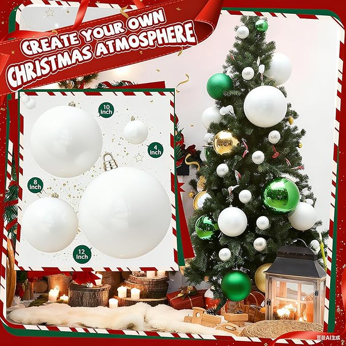 40 Pcs Christmas Ball Ornaments 4 Inch UV Resistant and Waterproof Shatterproof Shiny Plastic Christmas Tree Hanging Ornaments Decoration for Indoor Outdoor Holiday Party(Matte White)
