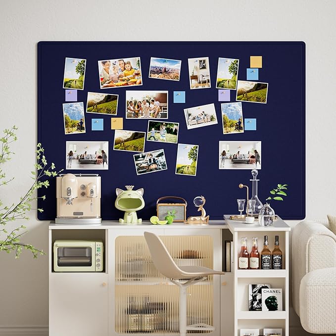 MaxGear Extra Large Bulletin Board 72" x 48", Foldable Felt Board Vision Board Supplies, Cork Board for Office, Home, School, Small Pin Boards for Walls Decorative Display Board Dark Blue