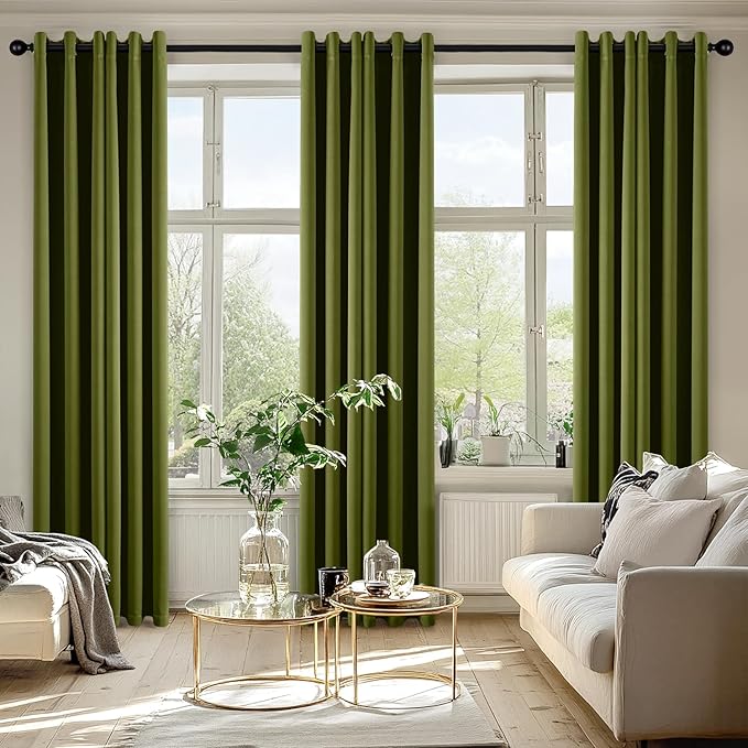 MIULEE Light Olive Green Blackout Curtains for Bedroom Living Room 84 Inches Long 2 panels, Thermal Insulated Room Darkening Drapes Grommet Top Noise Reducing Light Blocking Window Curtains 40x84 Inch