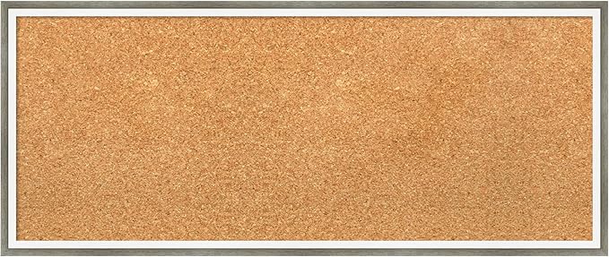 Amanti Art Natural Cork Board for Wall, 13x31 Vision Board with Silver Wood Frame, Medium Corkboard Office Decor for Home Organization, Modern Contemporary Corkboard Pinboard to display items for home