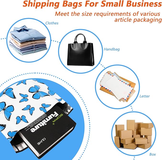 Cute Poly Mailers 6x9 Inch 100 Pcs - Butterfly Printed Shipping Bags for Clothing - Waterproof and Tear Resistant Mailing Envelopes - Self-Sealing Packaging Bags for Small Business