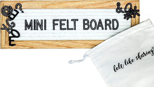 Felt Like Sharing Small Letter Board (White Felt - 10”x3.5”) – Changeable Message Board with 3 Sets of Felt Board Letters – Statement Wall Sign for Quotes, Home or Holiday Decor In Oak Frame