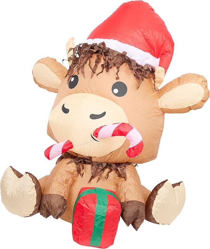 Alpine Corporation 41" Tall Inflatable Highland Cow Christmas Decor with Cool White LED Lights, 50 Lumen Outdoor Display