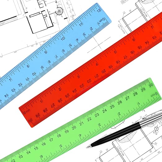 Clear Plastic Straight Ruler, 12 Inch, Bulk Assorted Colors, Shatterproof with Inches and Centimeters for School, Home, or Office (8 Pack)
