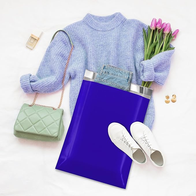 Fuxury 12X15.5" 100Pcs Poly Mailers Bags for Clothing/T-Shirt/Shirt, Plastic Mailing Envelopes for Small Business, Self Seal Shipping Polybag Bulk- Blue