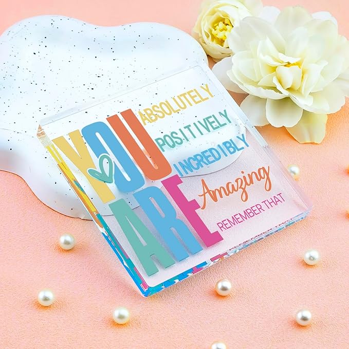 Inspirational Acrylic Desk Decor Gifts For Women Men Motivational Desk Decor Cheer Gifts Encouragement Uplifting Cheer Up Gift for Female Coworkers Friends Office Decors Shelf Table Decoration