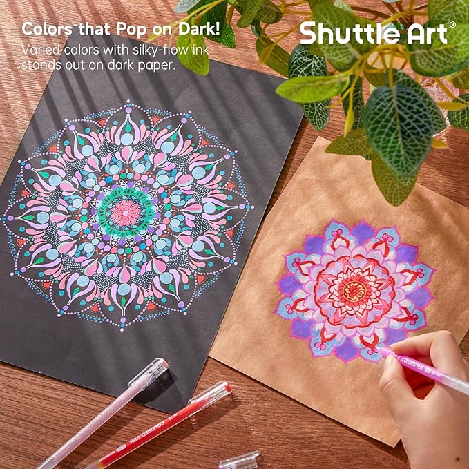 Shuttle Art Colored Pens, 24 Pink & Purple Tone Colors Cute Journal Pens 0.6mm Fine Point Colored Gel Pens for Black Paper Adult Coloring Writing Drawing Journaling Note Taking School Office Home