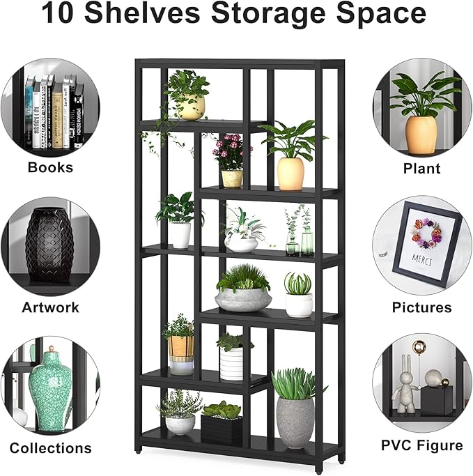 Tribesigns 79 Inch Extra Tall Bookshelf, 7-Tier Vintage Bookcase, Industrial 10-Shelf Open Storage Shelves Display Shelves Organizer for Home Office