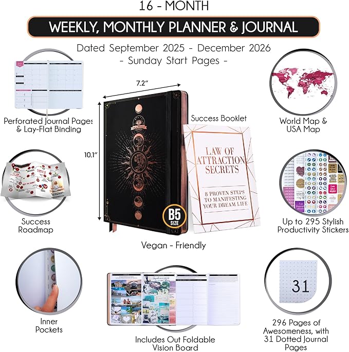 2025-2026 Planner Weekly and Monthly | 16-Month Life Planner to Increase Focus & Productivity | Reduce Overwhelm & Achieve Your Biggest Goals | Include Gift Box & Stickers | Sep 2025-Dec 2026