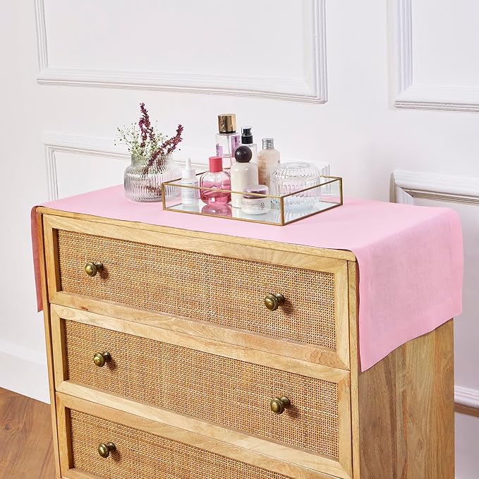 Solino Home Linen Pink Lemonade Table Runner 72 Inches Long - 100% Pure Linen 14 x 72 Inch Table Runner - Fete