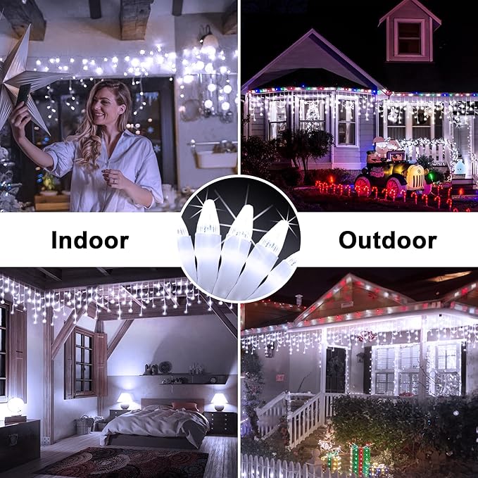 1296 LED 131FT Christmas Lights 288 Drops, Outdoor Hanging lights with 8 Modes & Timer, Plug in Curtain String Light Outdoor Waterproof for House Tree Holiday Wedding Party Outside Decor (Cool White)