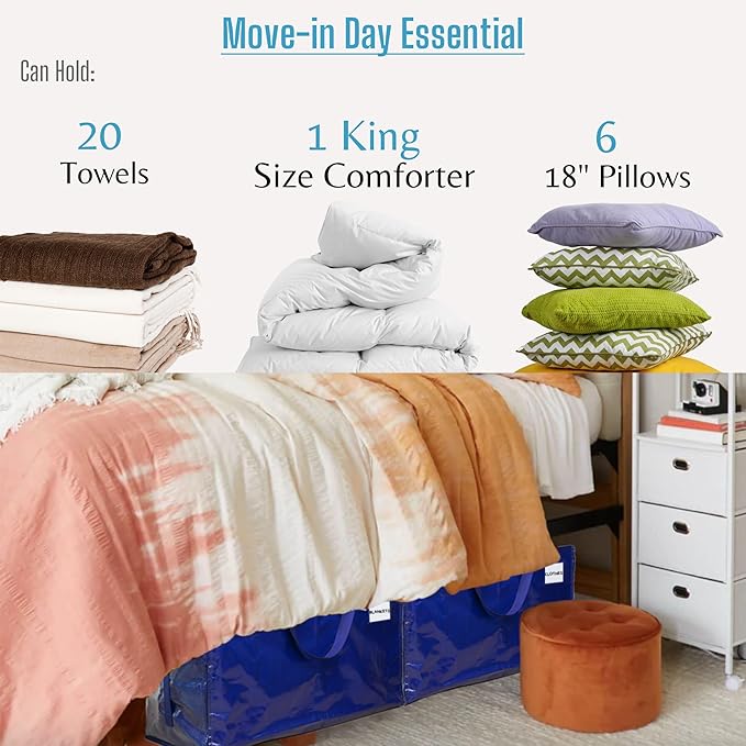 VENO 6 Pack Moving and Storage Bags, Heavy Duty, Alternative to Moving Boxes, Large Packing Totes Supplies for College Dorm Room with Zipper for Clothes, Wide Open Design (Blue, 6 Pack)