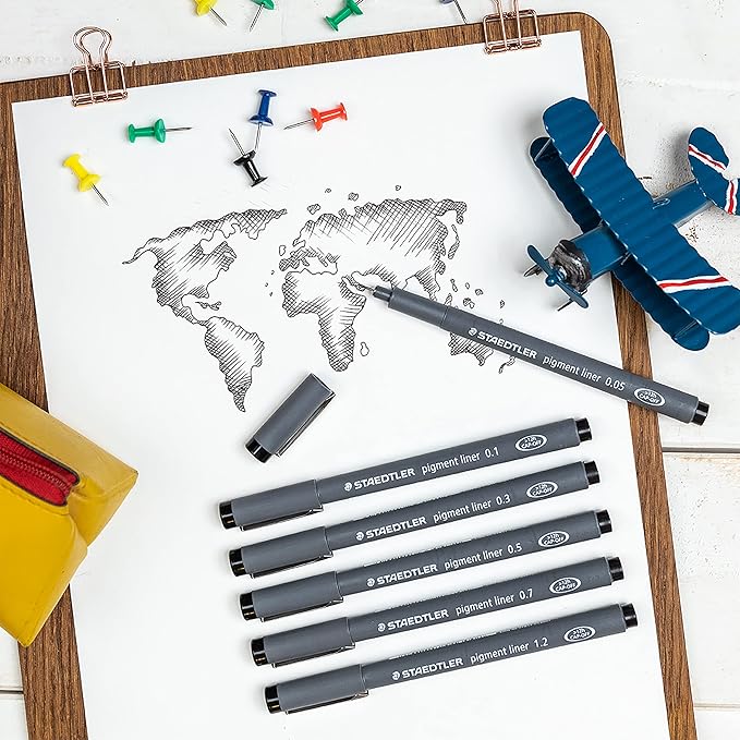 STAEDTLER Pigment Liner, Fineliner Pen for Drawing, Drafting, Journaling, 0.5mm, Black, Box of 5 Pens, 308 05-9M