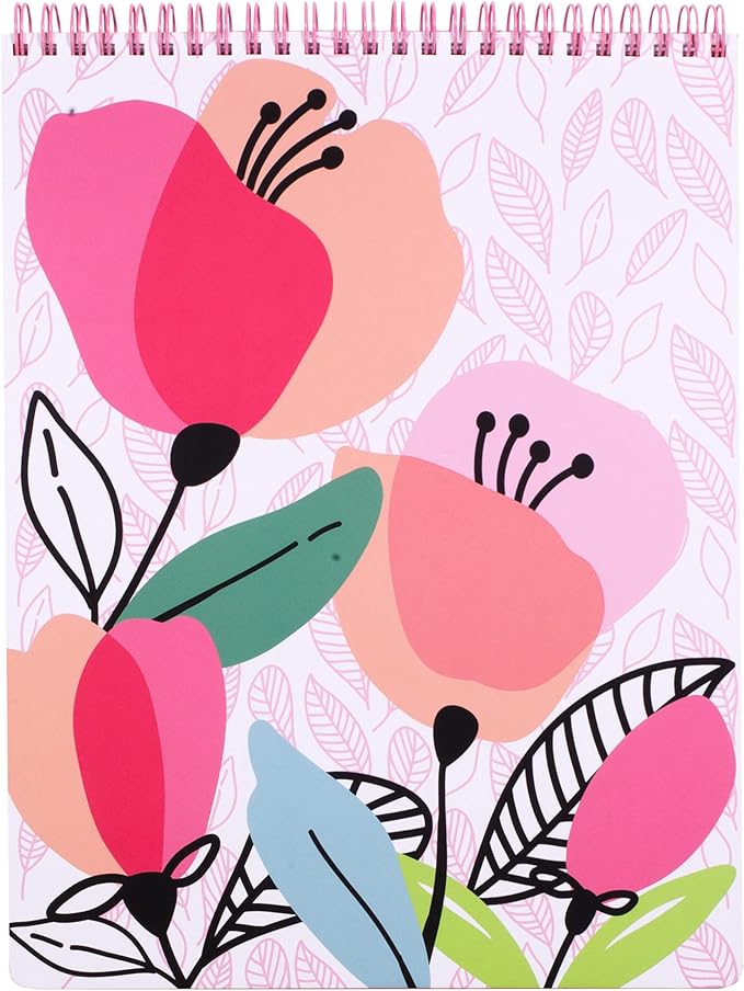 Steel Mill & Co Large Top Spiral Notebook College Ruled, 11" x 8.5" with Durable Hardcover and 160 Lined Pages, Pink Poppy