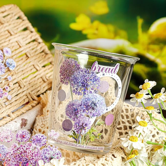 Dandelion Floral PET Stickers Set, 60PCS Holographic Botanical Flower Stickers for Scrapbooking, Journaling, DIY Crafts, and Art Supplies