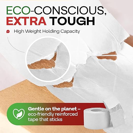 IDL Packaging 2.83" x 450 feet Reinforced Water-Activated Kraft Gummed Tape 30lb Thickness (Pack of 8) - Secure Paper Packing Tape for Secure Carton Sealing - Heavy-Duty for All Conditions, White