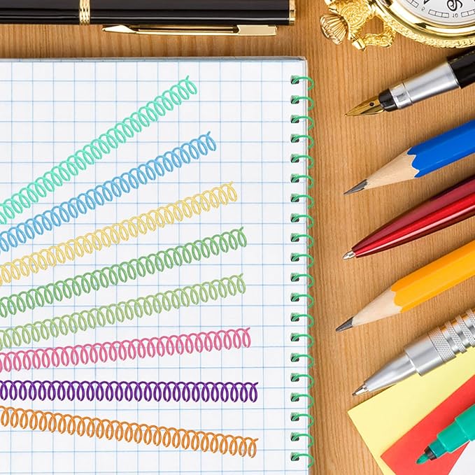 120 Pack Plastic Spiral Binding Coils Binder Binding Spirals Rings Multi Size Spiral Binding Wire Combs Spines Coils, 4:1 Pitch (Colorful, 1/4 Inch)