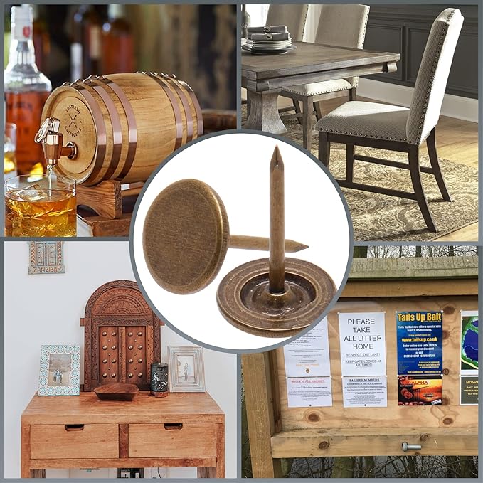 Piutouyar Bronze Flat Head Upholstery Tacks, Decorative Tack, Furniture Tacks Pins 11mm x 17mm / 0.43 Inch x 0.67 Inch, Upholstery Nails for Sofa, Door, Jewelry Box(100Pcs)