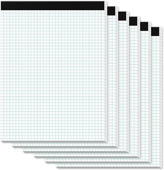 Graph Paper Pads 8.5 x 11, 6 Pack, 4x4 Blue Quad Grid Paper Pad, White Quadrille Pad 8-1/2" x 11", Easy Tears Off, Grid Notebook 8.5 x 11, White 70 GSM Graft Paper, 30 Sheets/Pad