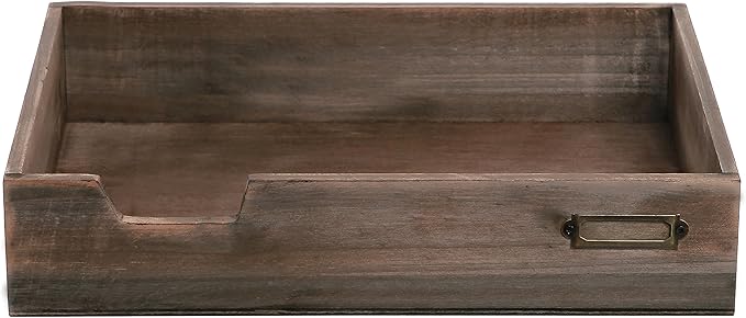 MyGift® Distressed Brown Vintage Wood Paper Tray, Office Desktop Document, File Folder, Magazine Holder Tray