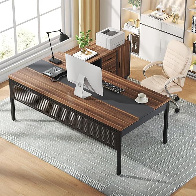 Tribesigns 70.8" Large Executive Office Desk and 47" Lateral File Cabinet Combo, L-Shaped Computer Desk 2 Piece Business Furniture with Drawers and Shelves, Home Office Workstation, Walnut