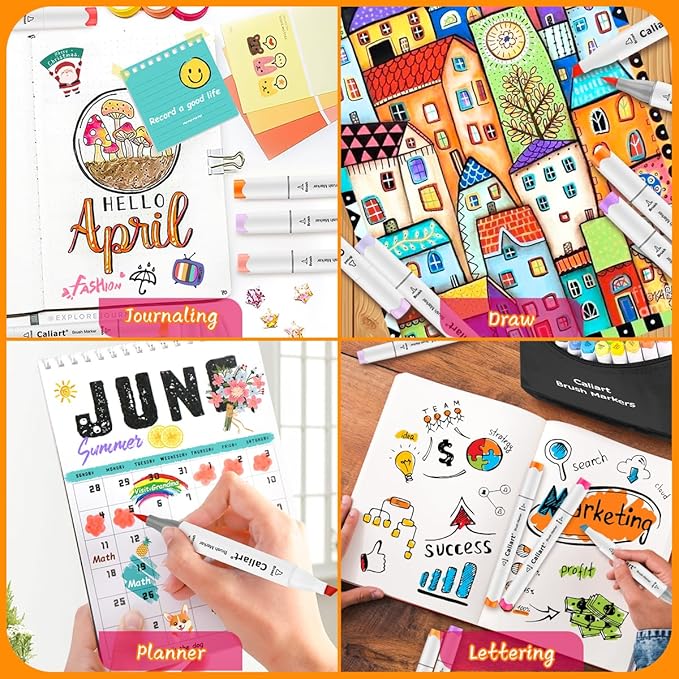 Caliart Markers, 100 Colors Dual Tip Art Markers Sketch Pens Permanent Alcohol Based, with Case for Adult Kids Halloween Drawing Sketching (White Barrel)