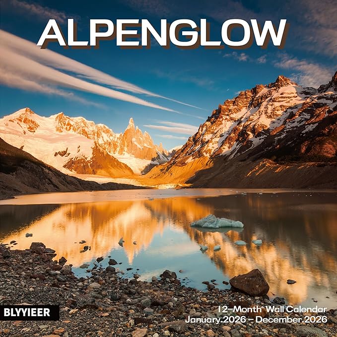 2026 Wall Calendar, Alpenglow Monthly Wall Calendar, 12" x 24" Open,Family Planner Calendar Organizer with Mountain of Sunrise Images