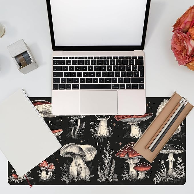 Psychedelic Mushrooms Desk Mat, Large Gaming Mouse Pad, 31.5"x15.7", Extended Big Computer Keyboard Mouse Pad with Non-Slip Base and Stitched Edge
