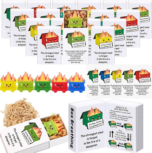 Realspring 35 Sets Dumpster Ornament Desk Accessories Emotional Support Resin Dumpster with Inspirational Cards Funny Employee Appreciation Gifts for Halloween Team Office Coworker Teacher (Colorful)