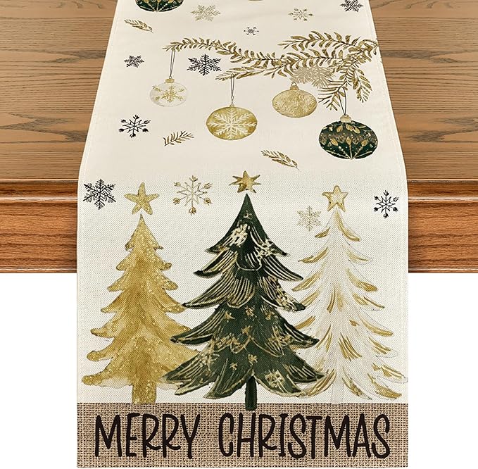 Artoid Mode Pine Trees Snowflake Merry Christmas Table Runner, Winter Xmas Holiday Kitchen Dining Table Decoration for Home Party Decor 13x72 Inch