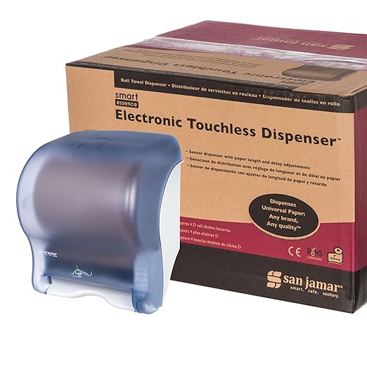 San Jamar Classic Paper Towel Dispenser Smart Essense Electronic Roll Towel Dispenser for Bathroom, Kitchens, and Restaurants, Plastic, 9.75 x 14.50 x 12.50 Inches, Blue