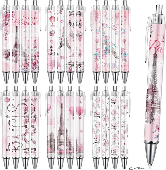 Paris Travel Ballpoint Pens - 24Pcs Paris Souvenirs Gifts French City Travel Pens Set Eiffel Tower Retractable Smooth Ball Point Pen France Souvenirs Gift for Office School Stationery Traveler