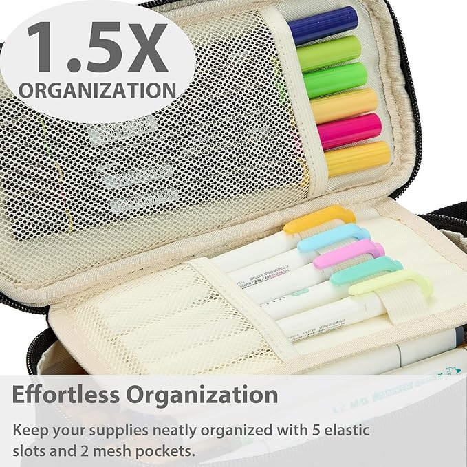 Pencil Case Pouch Box Bag School Supplies Girls Boys Kids, Cute Preppy Stuff Large Big Capacity Aesthetic Pen Organizer, Back to College Stationary, Coal Black, Standard Stlye, 1800ml