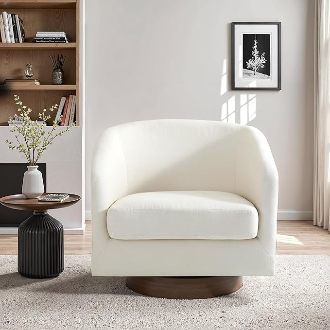 UIXE Swivel Accent Chairs Set of 2, Fabric Upholstered Barrel Chair for Living Room, Comfy Round Armchair Single Sofa Bedroom Reading Seat - 31" W, Beige