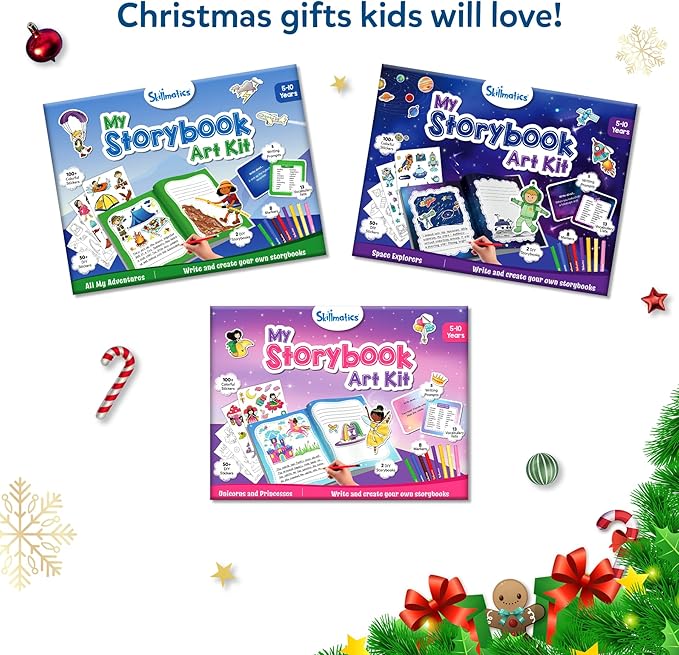 Skillmatics Storybook Art Kit - Create Fairytale Stories, DIY Craft & Writing Kit with 300+ Stickers, Scrapbooking & Journal Activity, Christmas Gifts for Kids Ages 5, 6, 7, 8, 9, 10