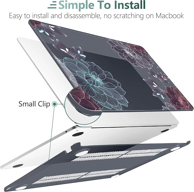 DONGKE Compatible with M4 MacBook Air 15 inch Case 2025 2024 2023 A3241 A3114 A2941 M3 M2 Liquid Retina Display Touch ID, Plastic Hard Case & Keyboard Skin & Screen Protector - Dahlia Flowers