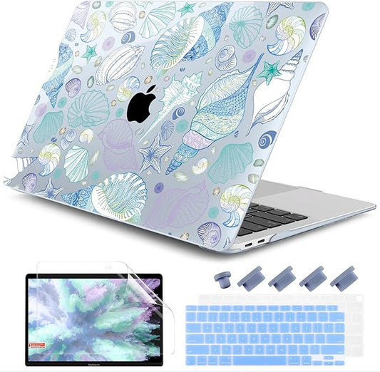 DONGKE for MacBook Air 13 Inch Case 2021-2018, Compatible with A2337 M1 A2179 A1932 Support Retina Display & Touch ID, Hard Shell Plastic Cover with Keyboard Skin - Sea Shells