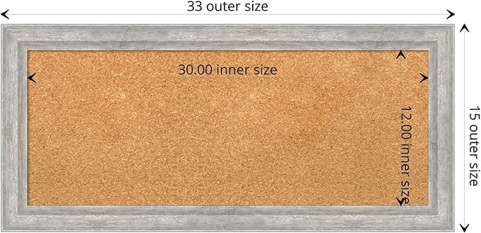 Amanti Art Natural Cork Board for Wall, 15x33 Vision Board with Silver Wood Frame, Medium Corkboard Office Decor for Home Organization, Modern Contemporary Corkboard Pinboard to display items for home