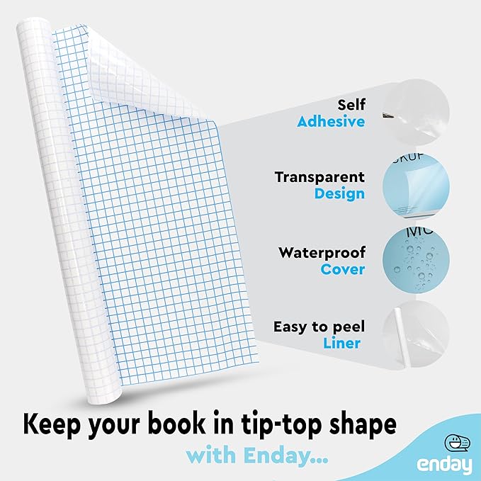 Clear Contact Paper, 13.5” x 5-Feet, Transparent Self Adhesive Book and Textbook Covers for Paperbacks and Hard Covers, Plastic Protective Covering Contact Paper Roll, Acid Free, 48 Rolls – by Enday
