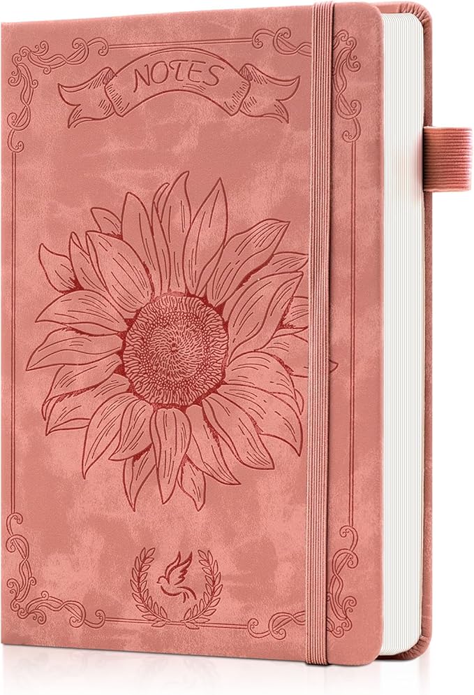Sunflower Journal for Girls Women Journals for Writing 100GSM College Ruled A5 Leather Notebook for Girls Ages 8-12 Flower Diary with Heart-shaped Shadow, 5.7" x 8.3", Pink