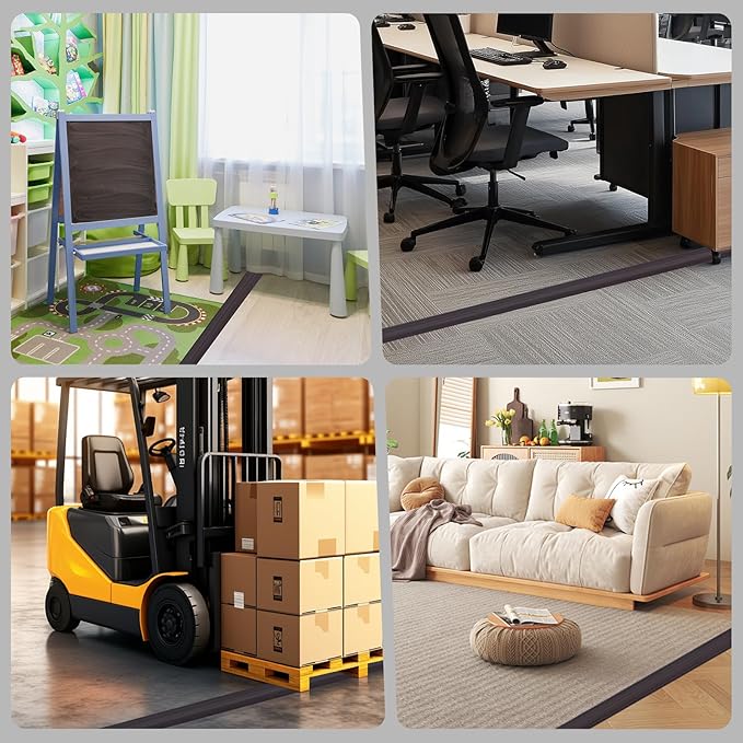 Floor Cord Cover for Wires on Floor Self Adhesive Cord Hider Floor Cable Management Wire Covers for Cords Protector Prevent Cable Trips Cord Cavity W 0.32" x H 0.32", Black Walnut, 20Ft